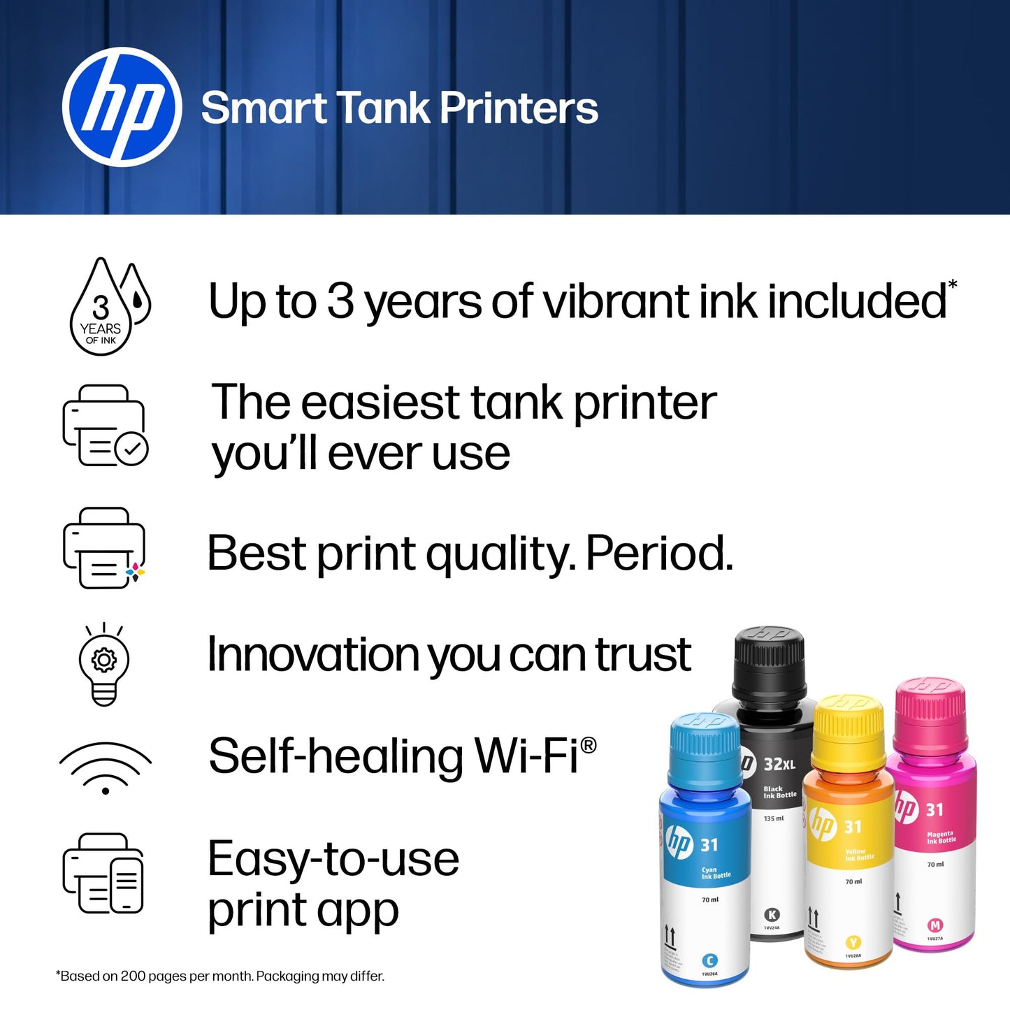 HP Smart Tank 6003 Wireless All-in-One Ink Tank Printer, Scanner, Copier with up to 3 Years of Ink Included, Best-for-Home, Cartridge-Free Refillable, AI-Capable (D35XXA)