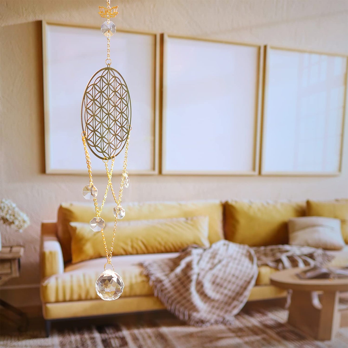 Ascending Chi Flower of Life Crystal Suncatcher, Sacred Geometry Wall Decor, Home Office Garden Decorative Hanging Ornament