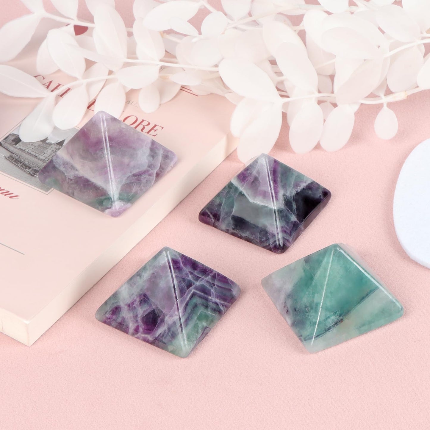 Hxswkk Rainbow Fluorite 1.6" Orgone Pyramid for Positive Energy, Success, Healing - Reiki, Chakra, Anti-stress Handmade Spiritual Gift