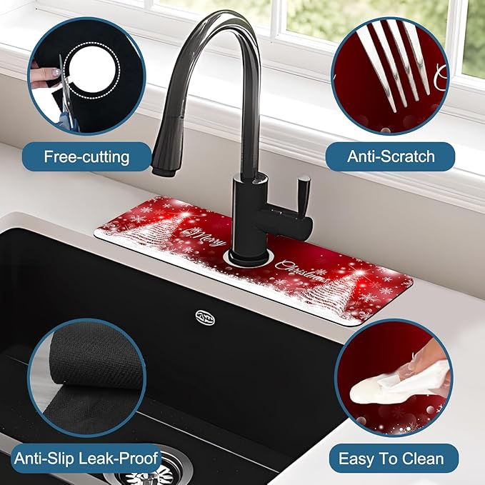 Christmas Merry Xmas Sink Faucet Absorbing Mat Santa Claus Super Absorbent Fast