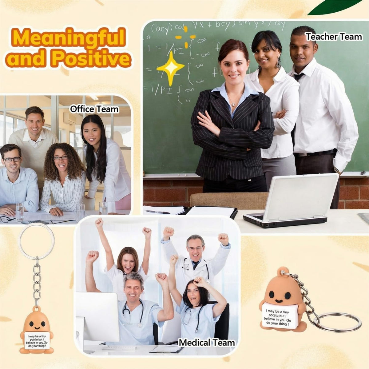 Gejoy 150 Pcs Positive Potato Keychain Gift Set Include 50 Mini Rubber Potato Keychains 50 Motivational Card 50 Bags Motivational Emotional Gifts for Employee Coworker Staff Teacher Team Friends