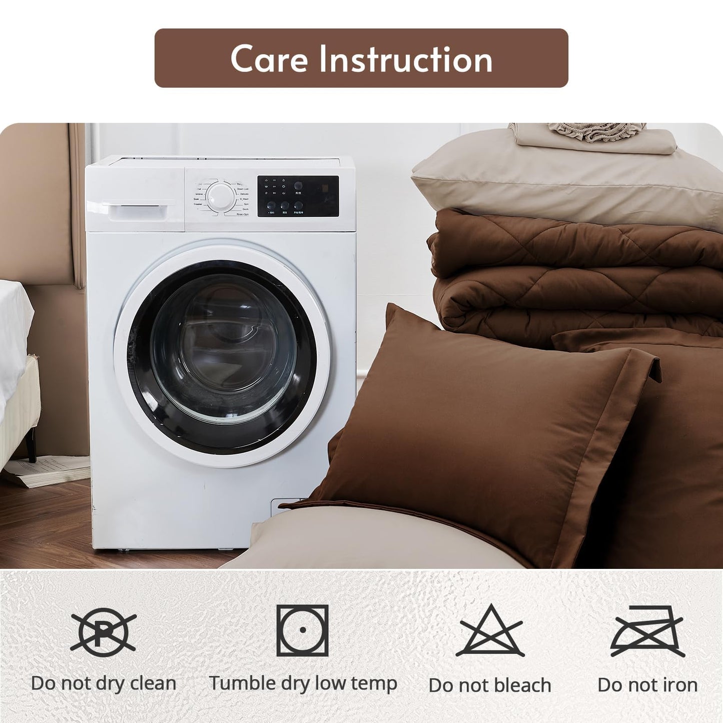 MUXHOMO 7 Pieces Queen Comforter Set, Reversible Bed in a Bag Queen Size, All Season Bedding Set with Comforter, Flat Sheet, Fitted Sheet, Pillowcases & Shams, Brown & Khaki