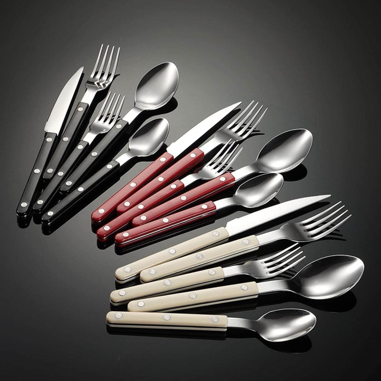 ZILNEHZ Silverware Set 40 Piece White Handle Flatware Cutlery Set for 8, 18/10 Stainless Steel Silverware Utensil Sets Durable Mirror Polished for Home Kitchen Restaurant Wedding Holiday Party