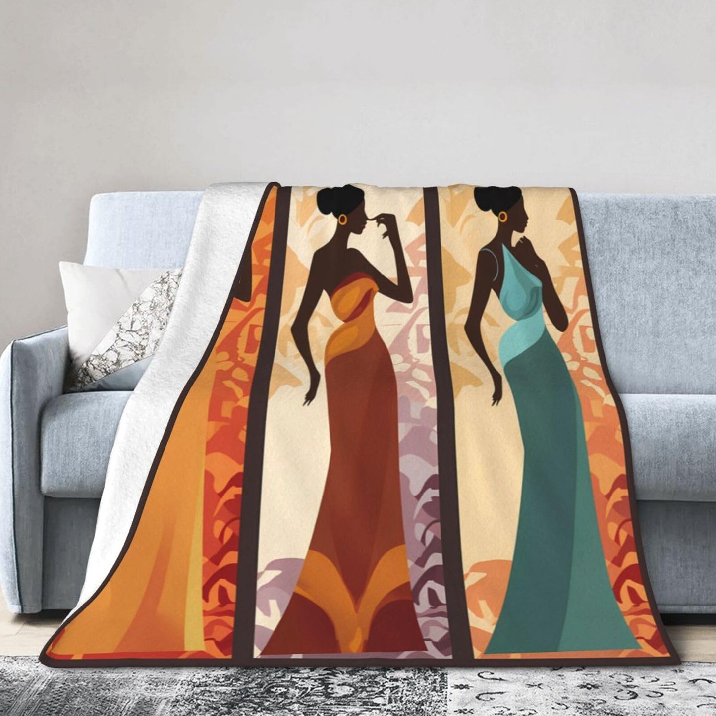 Ouqiuwa Black Women Throw Blanket African Girls Plush Microfiber Flannel Fleece Blanket 50"x40" for Bed Sofa Couch Camping Travel