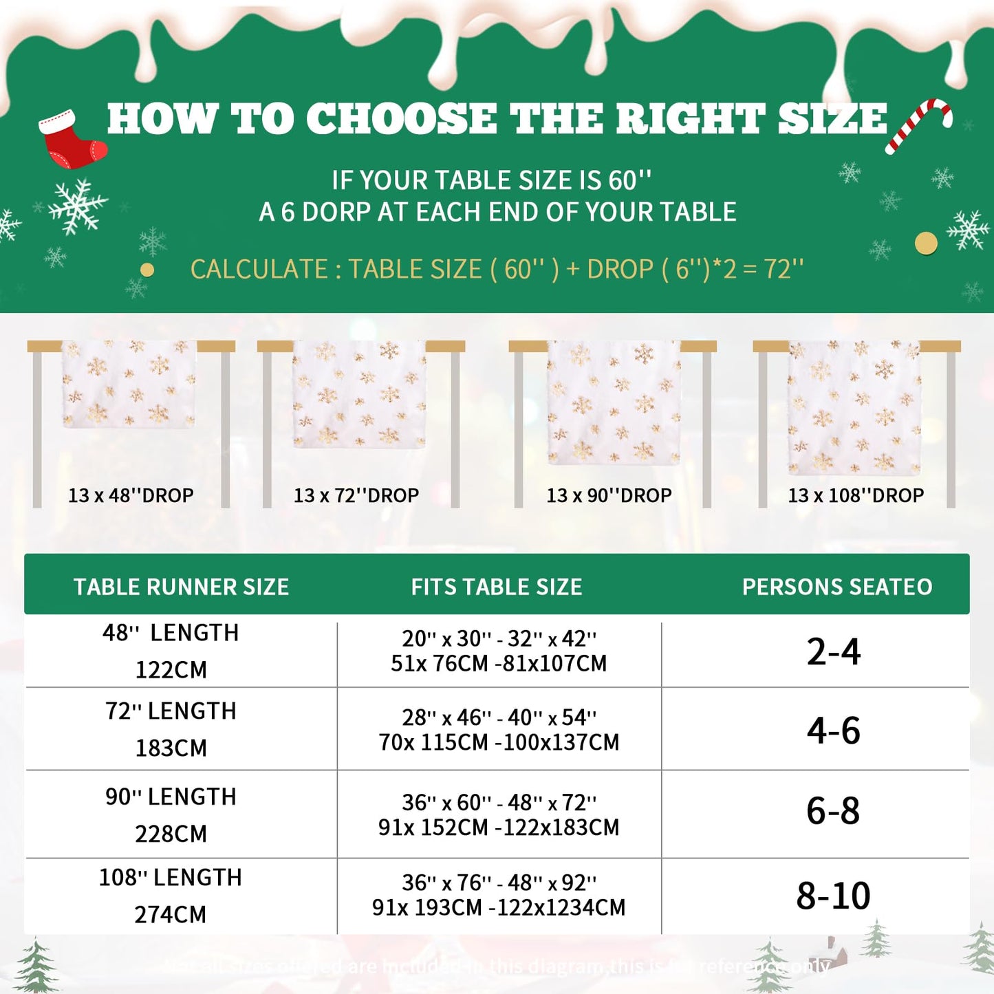 Faux Fur Christmas Table Runners 72 inches Long, Gold Sequin Snowflake Table Runner Xmas Table Runner for White Super Soft Thick Luxury Christmas Table Decoration, 13x72 inch