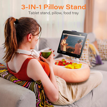 Atisek Kindle Tablet Pillow Stand with Detachable Trays Fit iPad Tablet Stand Holder for Bed Fit 4''-13'' Phone/Kindle with Case Reading Accessories Gift Soft Plus Fabric, Pink