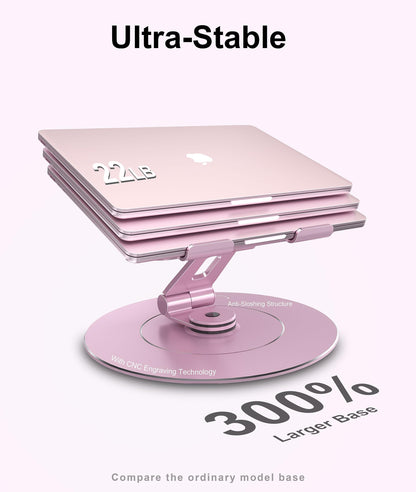 Adjustable Laptop Stand, Computer Stand with 360 Rotating Base, Ergonomic Laptop Riser Mount for Desk Foldable Protable Computer Desk Fits with MacBook Pro Air (10-16") - Black