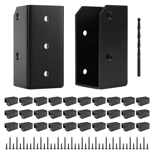 Rasugarlary Deck Railing Brackets Connectors, 2x4 Brackets (Actual 1.5"x3.5") for Fence Railing Handrail Stair Wood Lumber Post with Screws, Black(Parallel,32 Pcs)