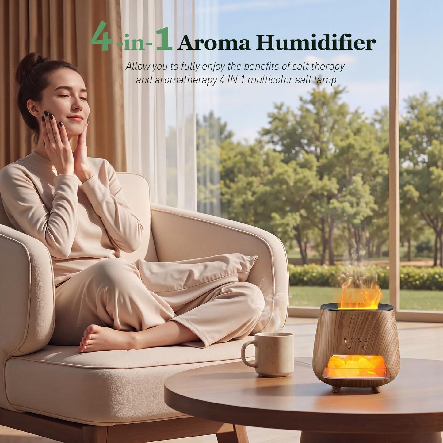 OUWEDW Essential Oil Diffuser for Home, 𝟒-𝐢𝐧-𝟏 Aromatherapy Diffuser & 𝐇𝐢𝐦𝐚𝐥𝐚𝐲𝐚𝐧 𝐒𝐚𝐥𝐭 Lamp, 200ml Cool Mist Humidifier, 𝟗-𝐂𝐨𝐥𝐨𝐫 𝐋𝐄𝐃, Auto Off, Bedroom Office Yoga