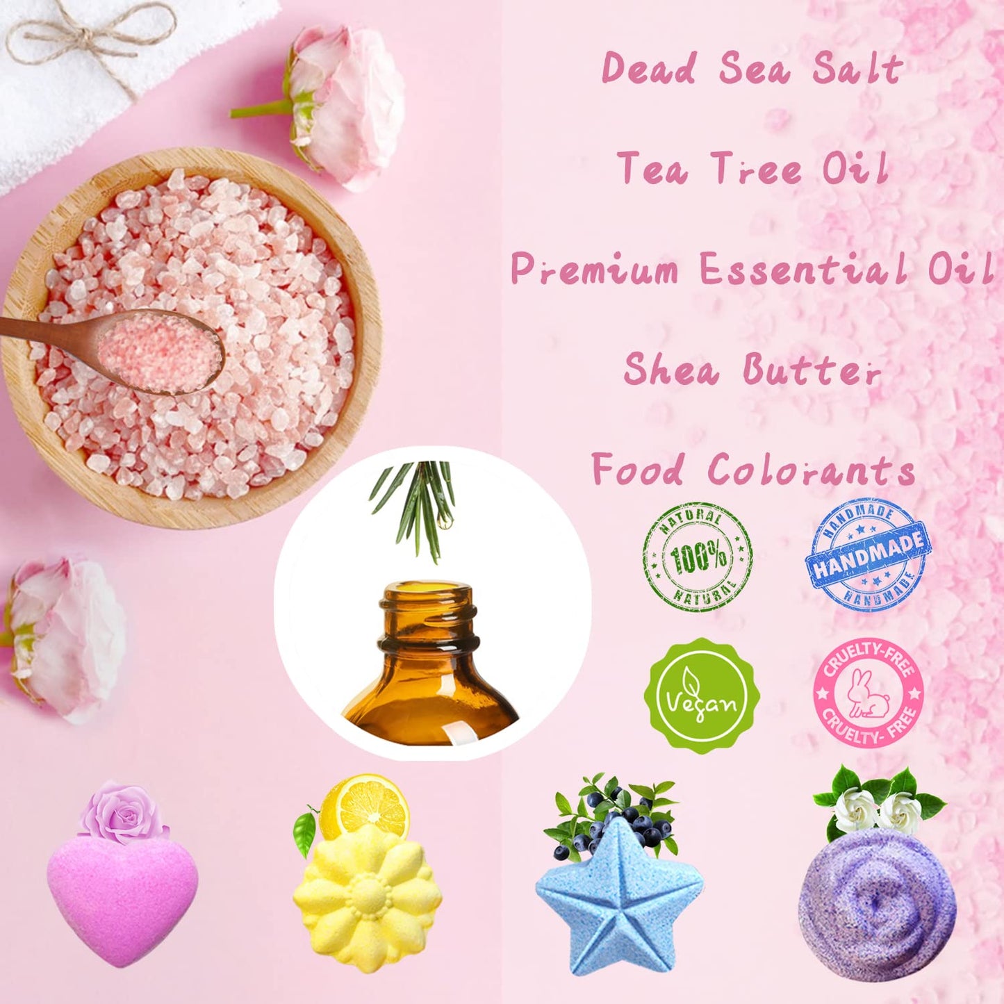 Lanwexy Bath Foot Bombs, 16 Pack Foot Soak with Bath Salt and Tea Tree Oil for Christmas. Organic Natural Handmade Aroma Pure Essential Oil Bubble Feet Balls for Foot Callus, Stubborn Feet Odor Scent.