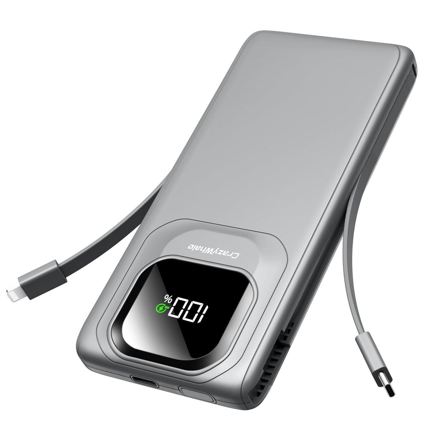 Portable Charger with Built-in Cables,22.5W Super Fast Charging Power Bank Slim Phone Charger,10000mAh Travel Battery Pack Battery Bank with Smart LED Display for iPhone, Android & USB-C Devices