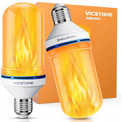 Vicstone Upgraded LED Flame Light Bulbs, 4-Mode Flickering Light Bulbs with Upside Down Effect, E26 Fire Light Bulb for Porch Party Patio Home Halloween Christmas Indoor Outdoor - 2 Pack
