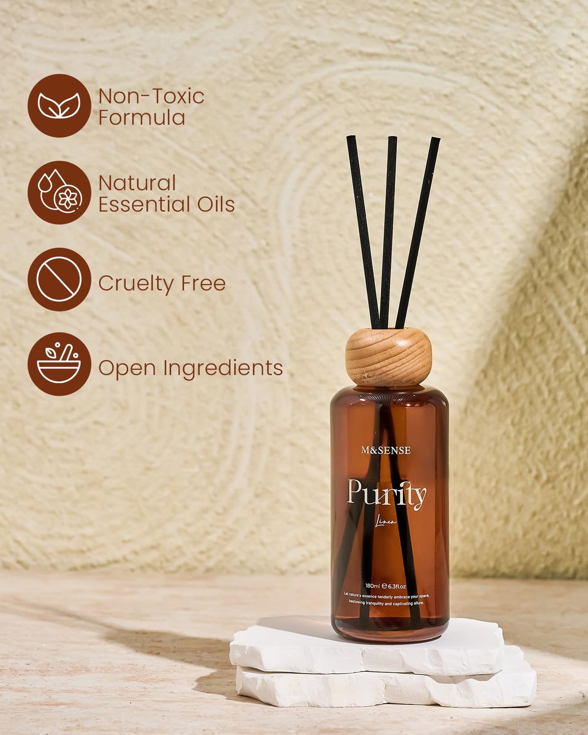 M&SENSE Linen Reed Diffuser: Upgraded Formula 6.3 fl oz Non-Toxic Aroma Set with Sticks, Long-Lasting Natural Essential Oil Gifts for Home, Bedroom