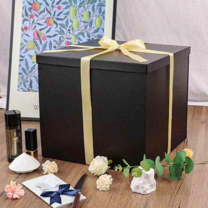 UoeRing Matte Black Large Gift Box 1Pcs 12x12x11 Inch,Gift Box with Lid for Presents Birthdays,Christmas Valentine's Day,Mother's Day, with Ribbon Card Envelope Shredded Paper Fill