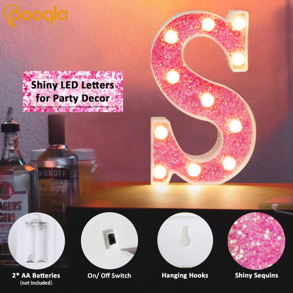 Pooqla LED Marquee Lights, Pink Glitter Alphabet Letters - Battery Powered Night Light, Birthday Party, Wedding, Home Bar, Christmas Decoration - Letter B