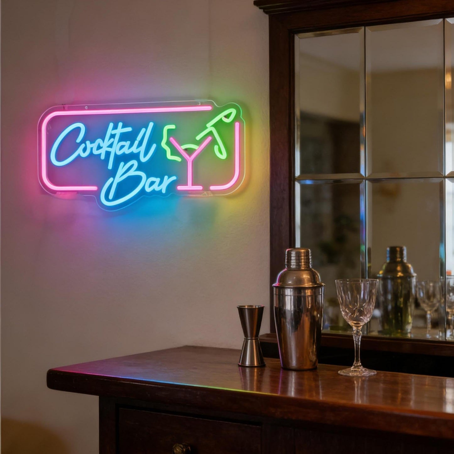 Cocktail Bar LED Neon Sign, Cocktail Glass Shape Light Up Sign, Bar Lounge Home Kitchen Restaurant Wall Table Window Decor, USB Powered Dimmable Neon Light 16.5 x 9.4 In