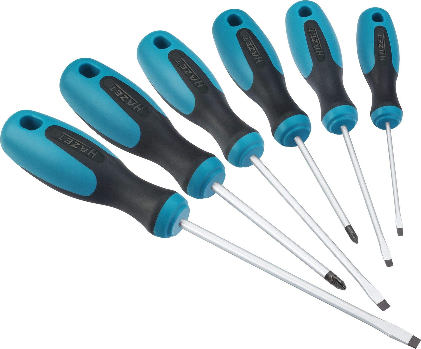 HAZET Screwdriver Set 810/6PZ | 6-Piece Tool Set, 4 x Slotted & 2 x Pozidriv Profile Screwdrivers | Non-Slip 3-Component Handle for Highest Power Transmission