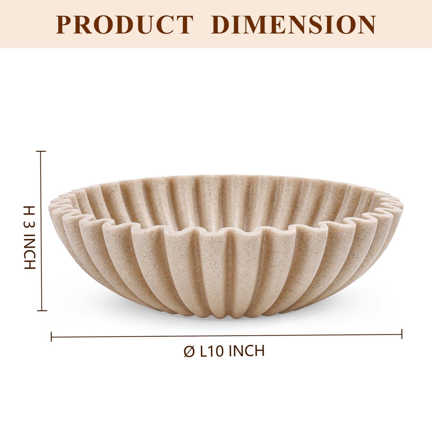 YMXYJM Large Decorative Bowl, Modern Handicraft Bowls for Home Decor, Fruit Bowl for Kitchen Counter, Ruffle Decor, Stylish Key Bowl for Entry Table, Artificial Stone Beige