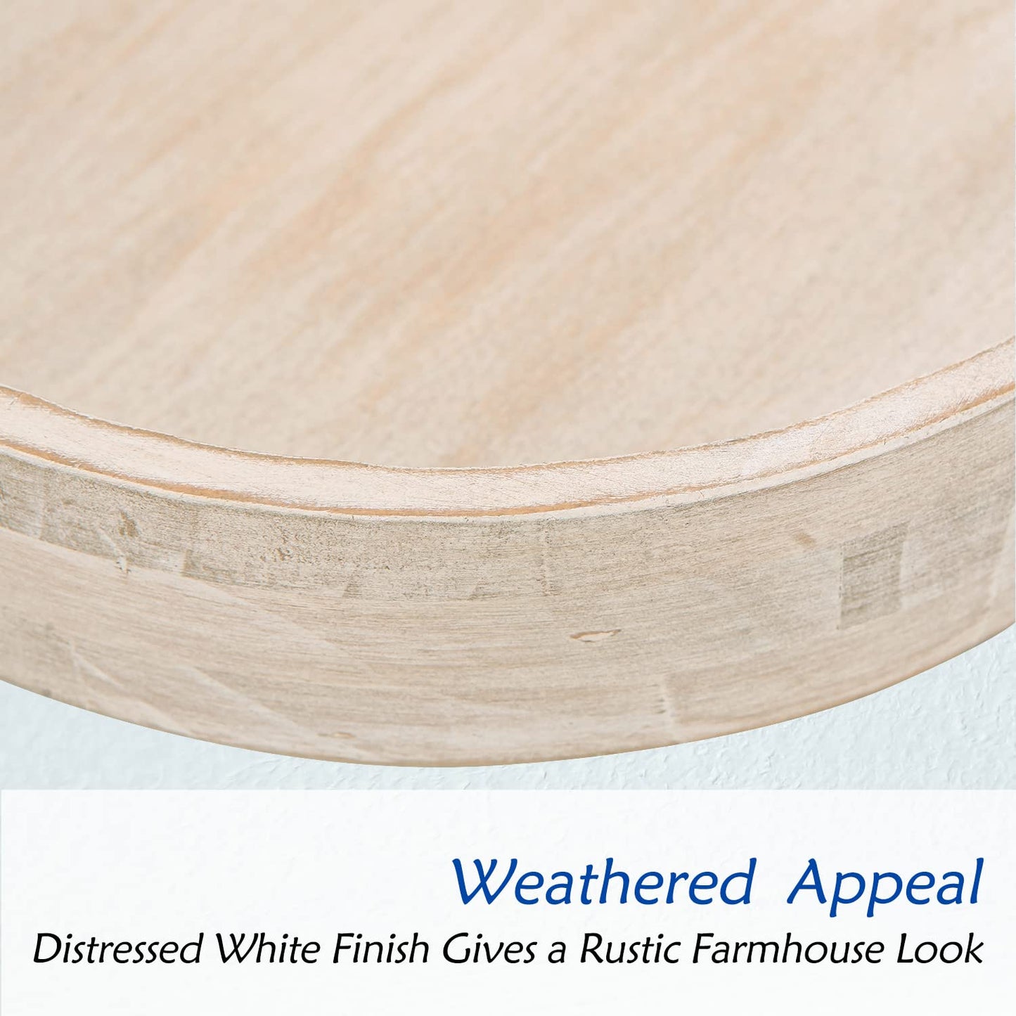NIKKY HOME Round Wood Decorative Tray, 10 Inch Farmhouse Distressed Candle Tray, Centerpiece Decor for Coffee Bar, Kitchen Counter, Dining Room Table - White