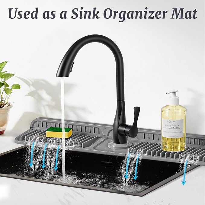 PoYang 24 inch Faucet Mat for Kitchen Sink Splash Guard, 7° Slope Silicone Sink