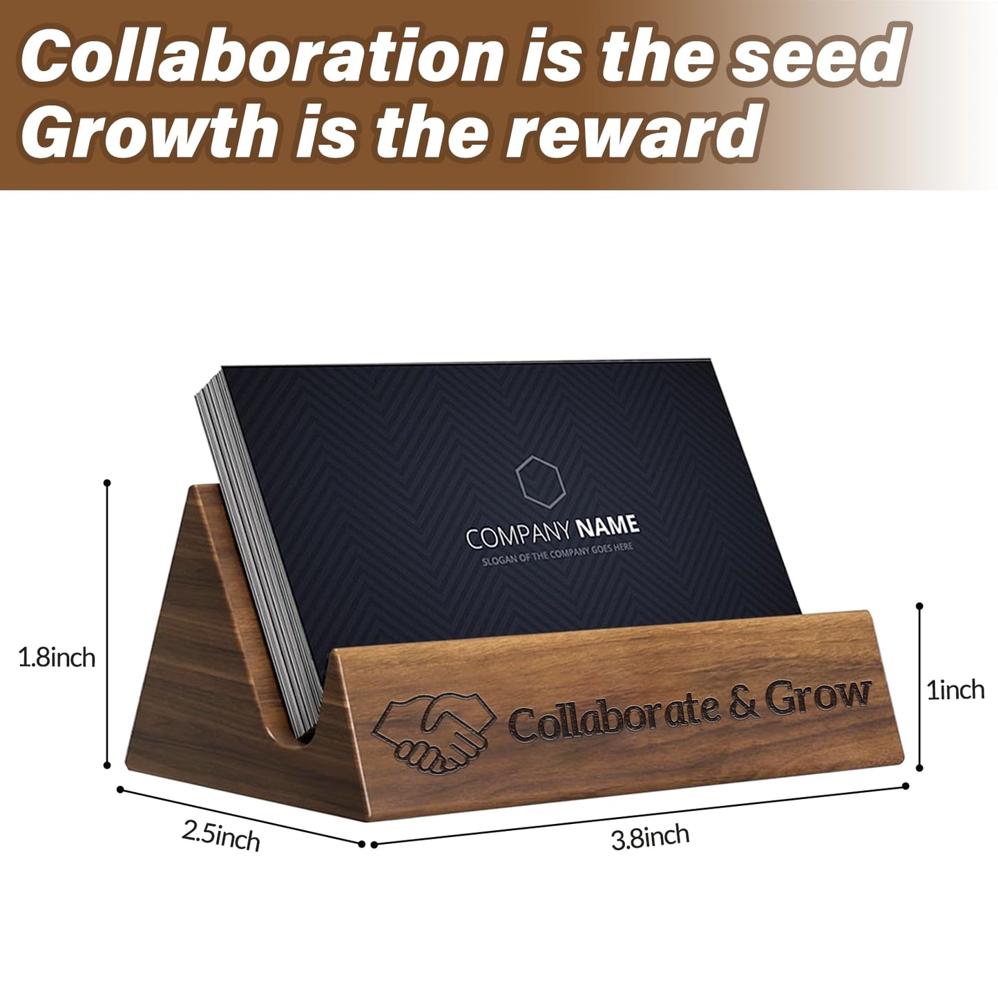 HJX Personalized Business Card Holder Desk - Wood Business Card Case Holder,Engraved Collaborate & Grow Business Card Display Gifts for Men Women (Walnut-T) (Walnut-A)
