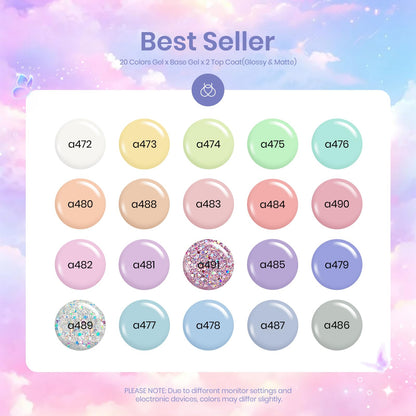 beetles Gel Polish Set - 23Pcs Macaroon Color Gel Nail Kit with Glossy Matte Top Coat Base Coat Yellow Pink White Purple Blue Glitter Bright Uv Nails Paradise Pastel Gel Halloween Gifts for Women