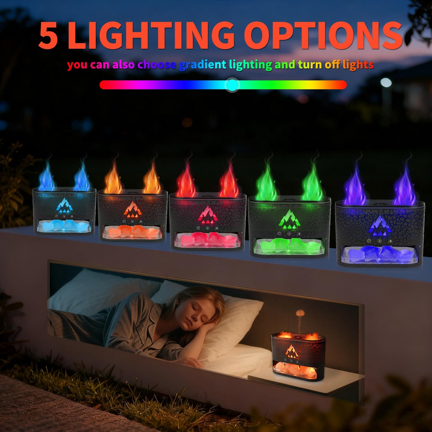Essential Oil Diffuser 250ML, Aromatherapy Diffuser with Himalayan Pink Salt Rock,2 falme and Jellyfish Diffuser with Colorful Night Lights,Diffusers for Home,Bedroom(Black Crack Transparent)