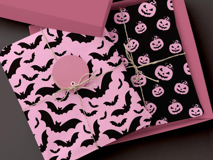 Whaline 90 Sheets Halloween Tissue Paper Pink Black Pumpkin Bat Spiderweb Gift Wrapping Paper for DIY Art Craft Halloween Birthday Baby Shower Party Supplies, 13.7 x 19.6 Inch