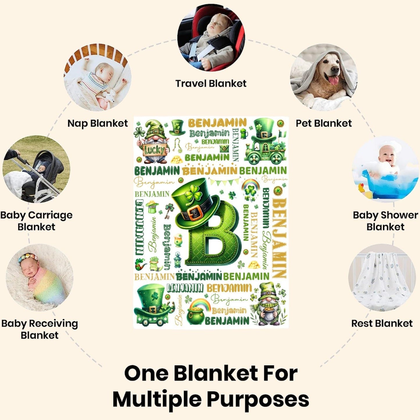Personalized St Patrick's Day Blanket Soft Fuzzy Flannel Throw 40"x30" Decor for Bed Sofa