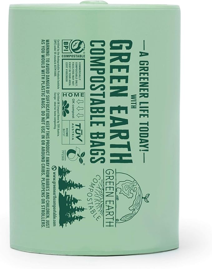 Green Earth Compostable Tall Kitchen Food Scrap Trash Bags, Superior Strength