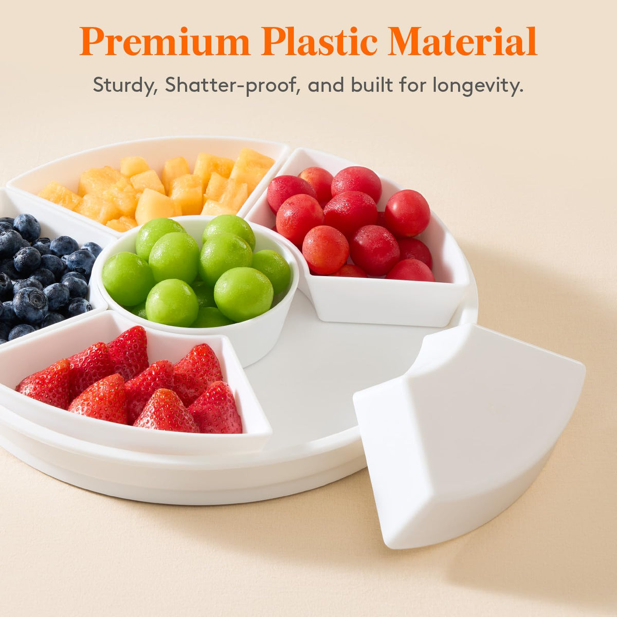Lifewit Plastic Rotating Divided Serving Tray, Chips and Dip Serving Dish Bowl for Party Entertaining, 29 cm/11.5" Round Divided Platters, Lazy Susan Organizer for Fruit/Veggie/Snack/Candy/Taco/Cheese