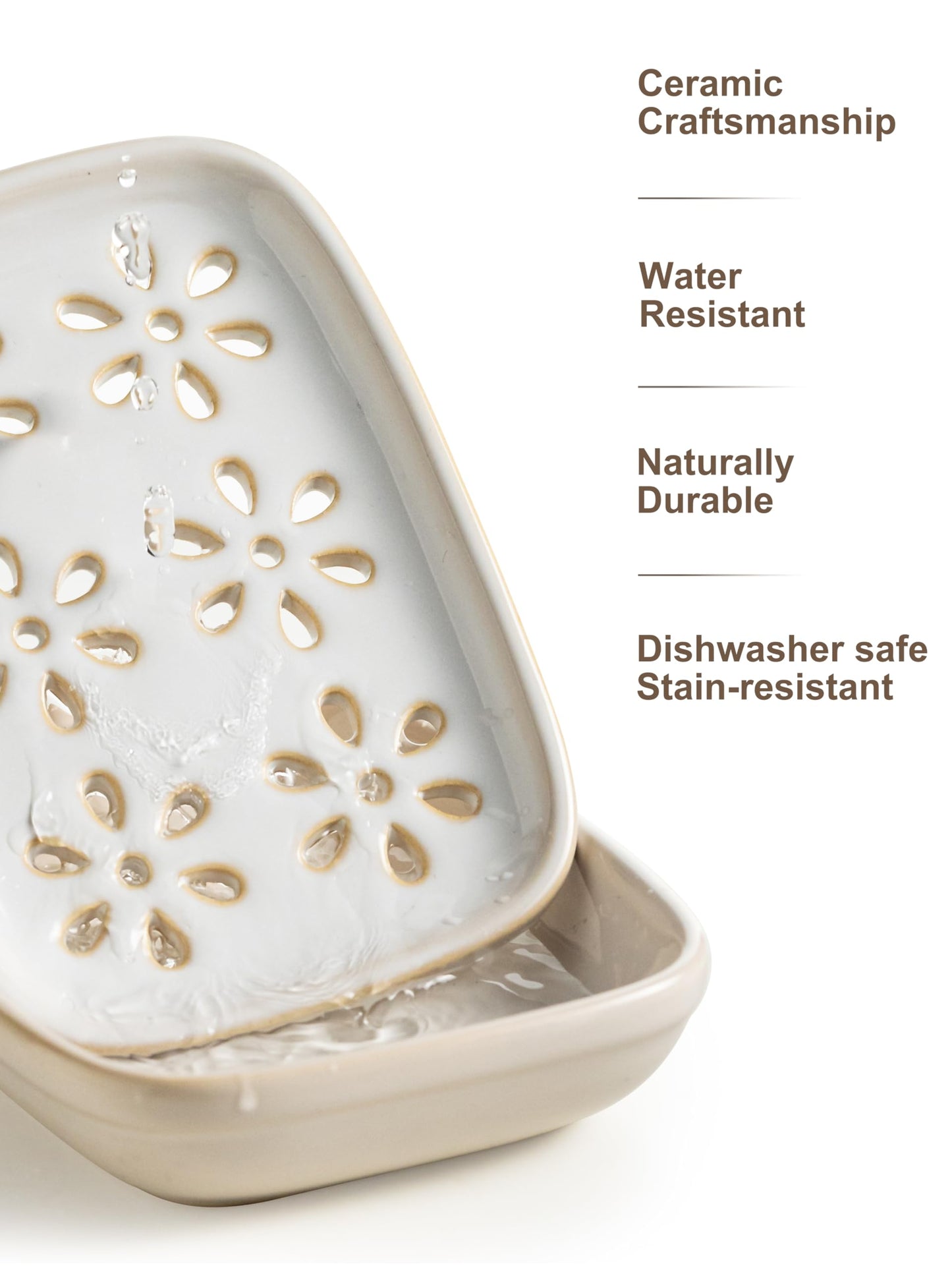 Miamolo Soap Dish for Shower with Drainage, Double Layer Bar Soap Holder, Ceramic Soap Saver Sponge Holder for Bathroom, Tub and Kitchen Sink, Slotted Draining Soap Dishes Extend Soap Life, Beige