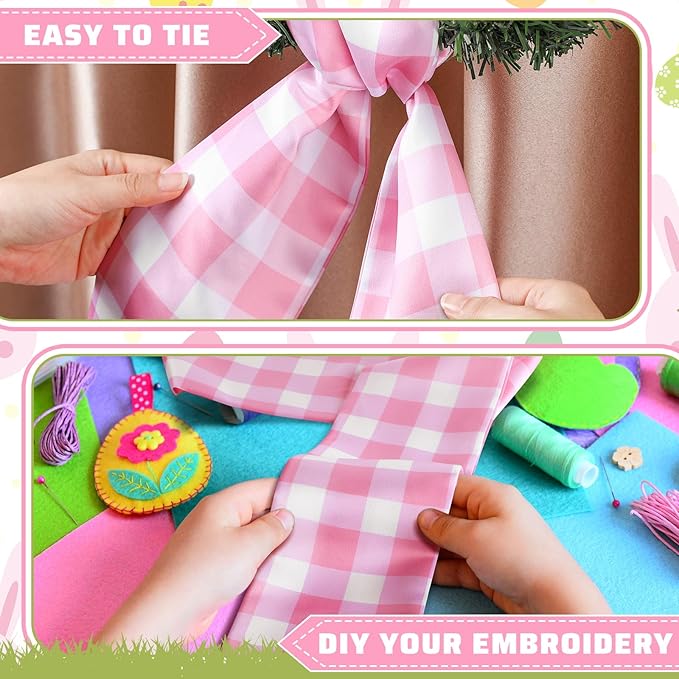 Wreath Sash for Front Door Wreath Satin Sash Blank Sashes Embroidery Monogram Yard Doorway Indoor Outdoor Wall Ribbon Bow Home Decor(Pink, White,Spring Buffalo Plaid)