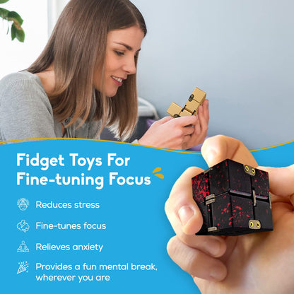 PILPOC theFube Infinity Cube Fidget Desk Toy - Premium Quality Aluminum Infinite Magic Cube with Exclusive Case, Sturdy, Heavy, Relieve Stress and Anxiety, for ADD, ADHD, OCD (Black)