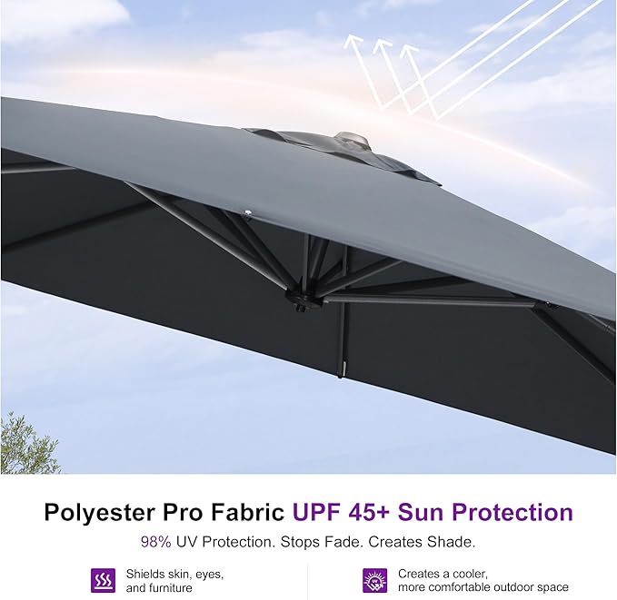 PURPLE LEAF 8'×8' Patio Cantilever Umbrella with Base Included Offset Outdoor Umbrella with cover Square umbrella outdoor patios for Backyard Pool Garden Grey