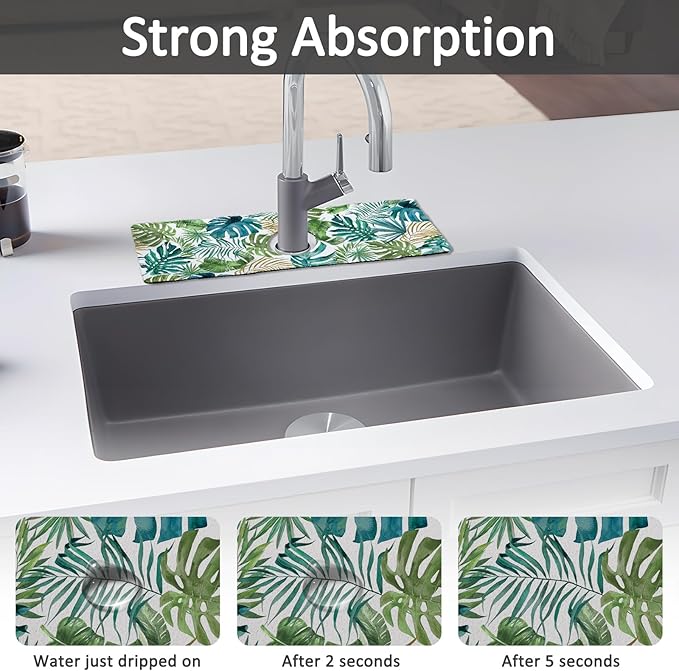 15" X 5.5" Kitchen Sink Splash Guard Faucet Mat Leaf Super Absorbent Fast