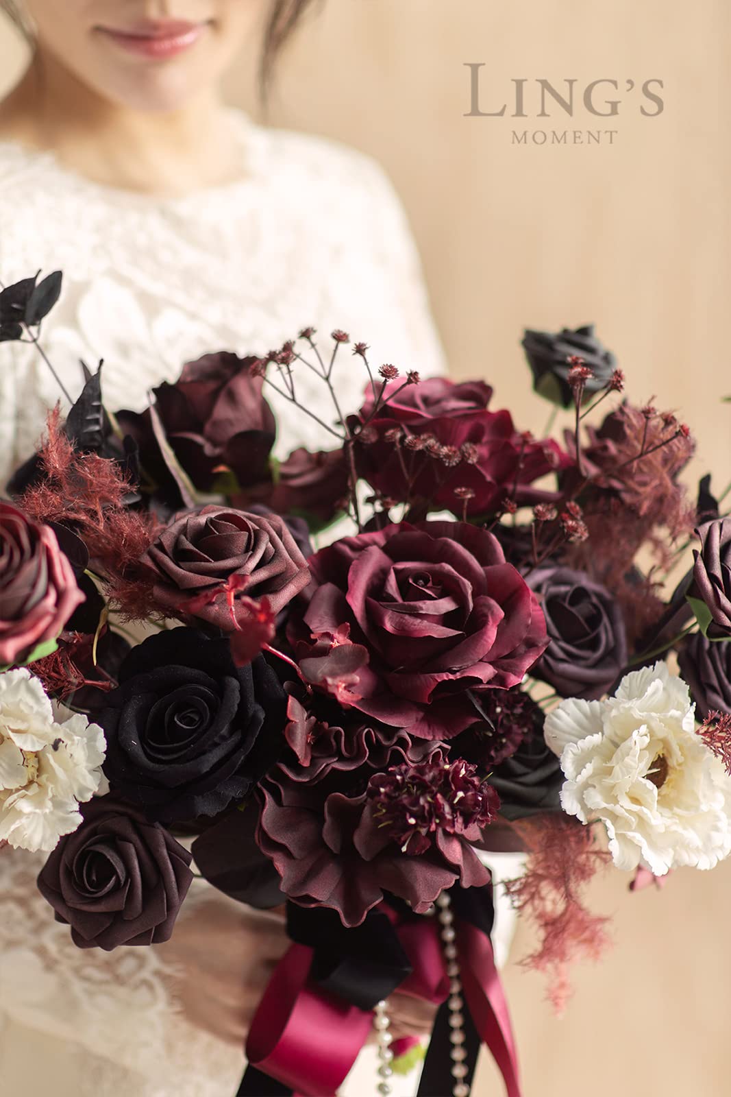 Ling's Moment Moody Burgundy & Black Artificial Flowers and Greenery Deluxe Combo Box Set, Goth Fake Flower for DIY Wedding Bridal Bouquet, Centerpieces Decor, Floral Arrangement Decor, etc.