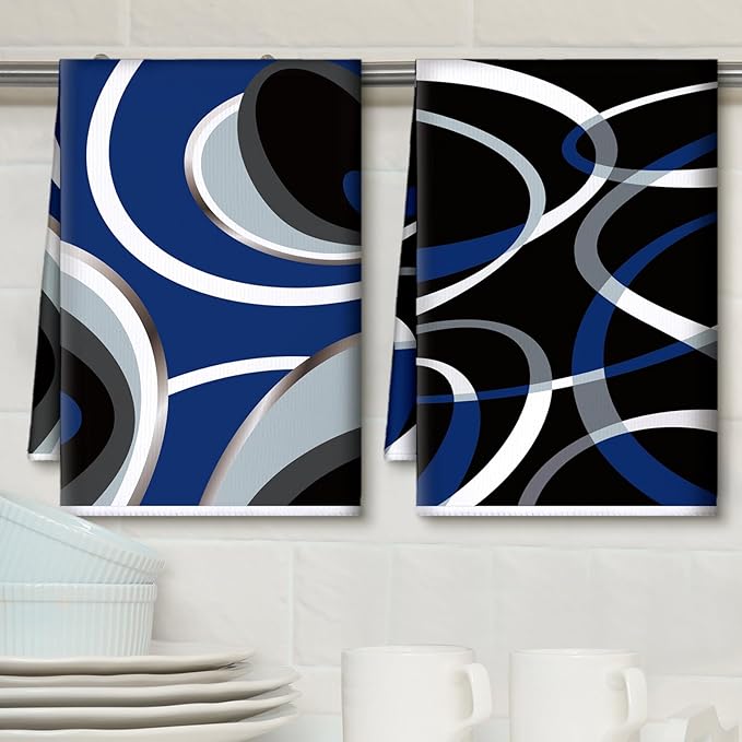 Boyiee Set of 6 Black Gray Blue Kitchen Towels Modern Geometric Dish Hand