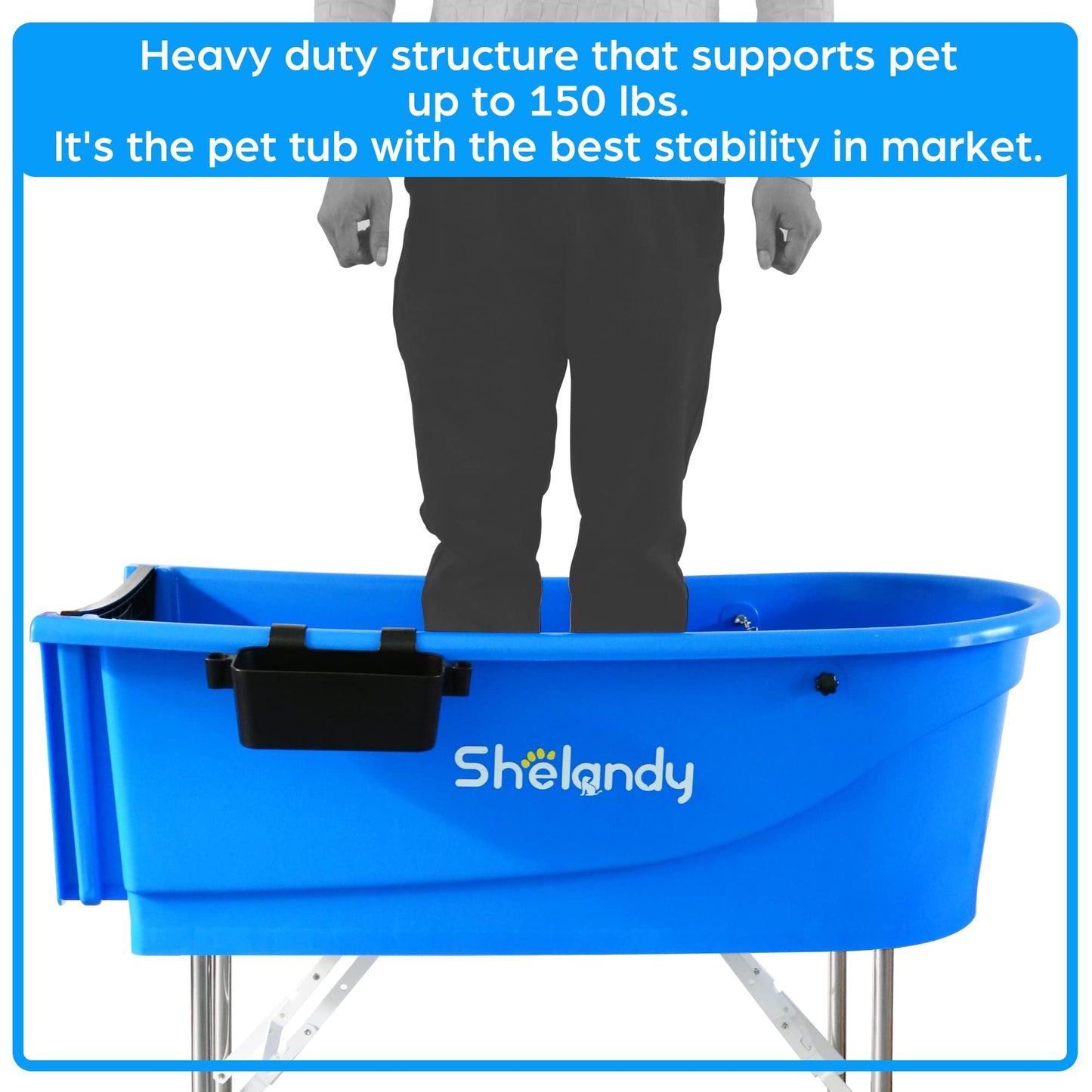 SHELANDY 45" Heavy Duty Pet Grooming Bath - Foldable Dog Tub with Non-Slip Base, Includes 6 ft Drain Hose & Grooming Leash, Durable Polymer, Supports up to 70 kg, Ideal for Easy, Safe Pet Bathing