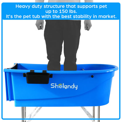 SHELANDY 45" Heavy Duty Pet Grooming Bath - Foldable Dog Tub with Non-Slip Base, Includes 6 ft Drain Hose & Grooming Leash, Durable Polymer, Supports up to 70 kg, Ideal for Easy, Safe Pet Bathing