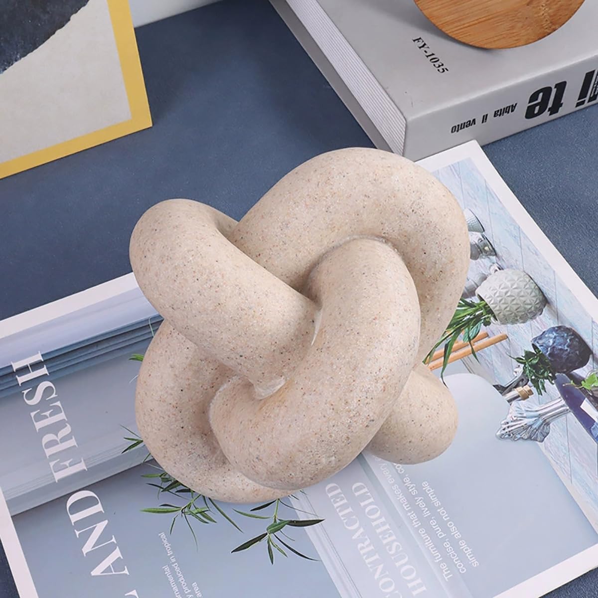Semeid Handmade Sandstone Geometric Knot Sculpture Decor