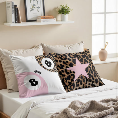 GTYNU Trendy Funky Cheetah Pink Y2K Luck 8 Ball Pillow Covers 18x18 Set of 2,Cheetah Leopard Lover Gifts for Women,Coquette Preppy Pillow Covers for Girls Room Dorm Apartment Decor