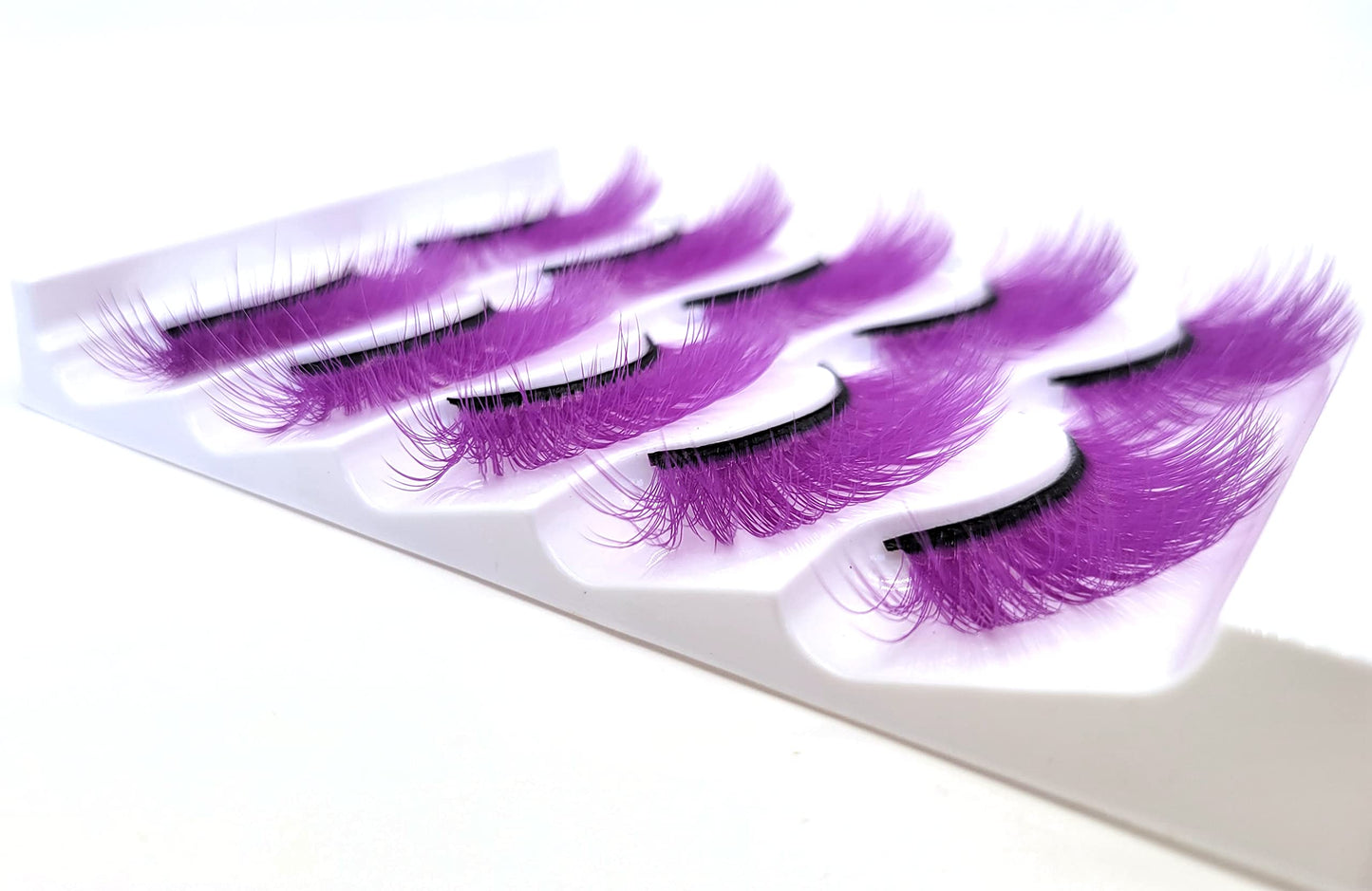 MISSLADY Colored Lashes 3D Faux Mink Purple Eyelashes Strips (FM-307, 14-20mm, 5 Pairs)