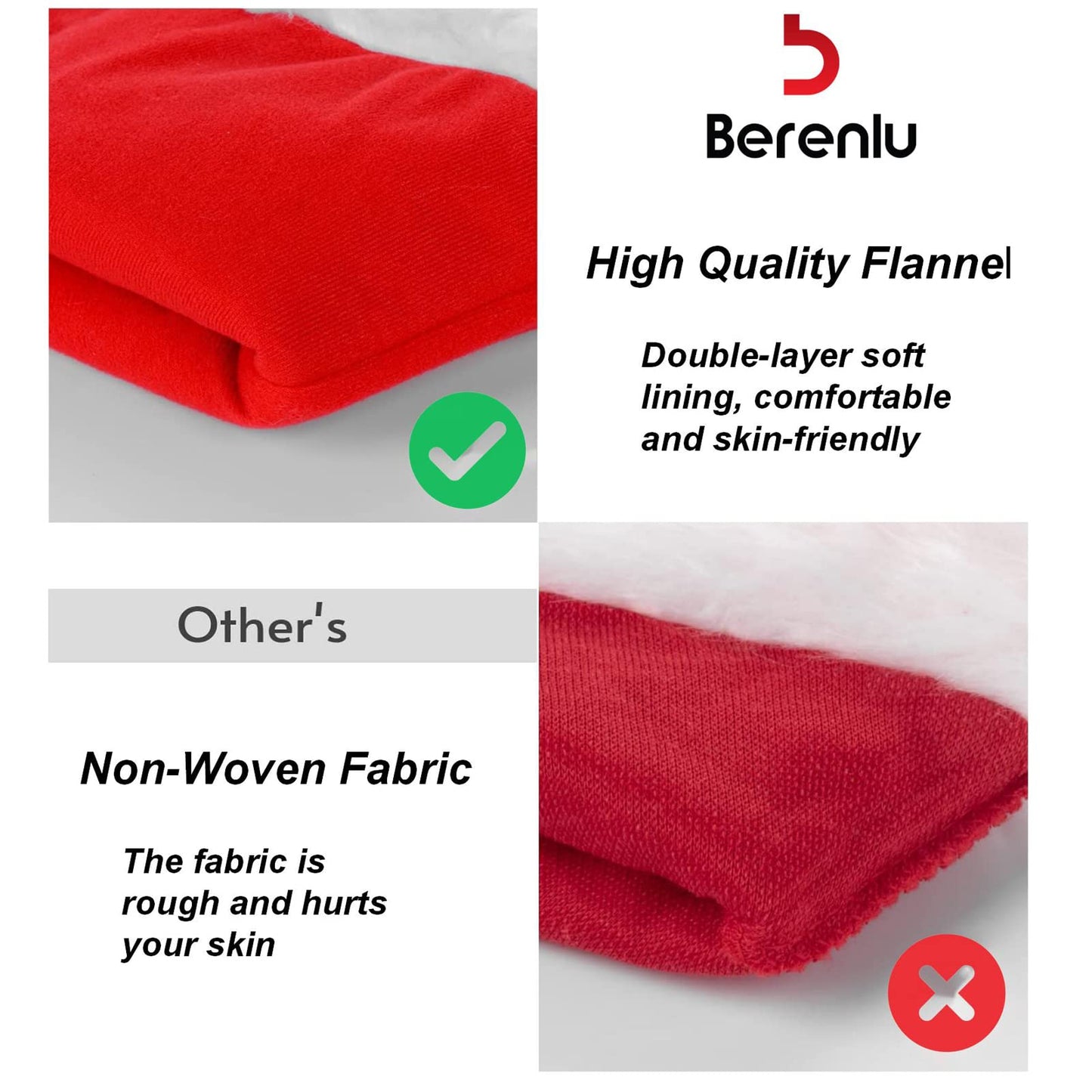 Berenlu Christmas Hat, Santa Hat, Xmas Holiday Hat for Adults, Touch Soft and Comfortable Velvet Thickened Santa Hats for Christmas New Year Holiday Party Supplies