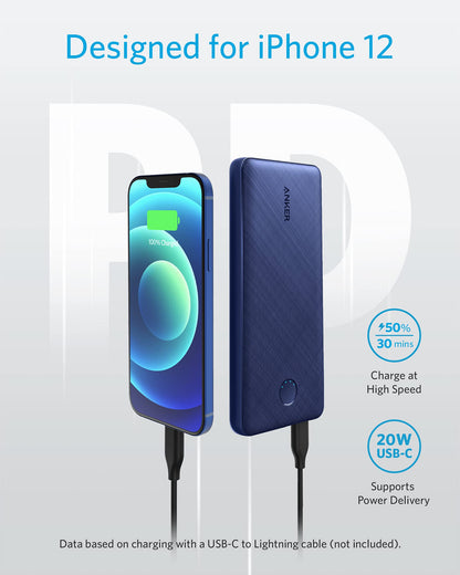 Anker Portable Charger, USB-C Portable Charger 10K with 20W Power Delivery, Power Bank (PowerCore Slim 10K PD) for iPhone 14/13/12 Series, S10, Pixel 4, and More