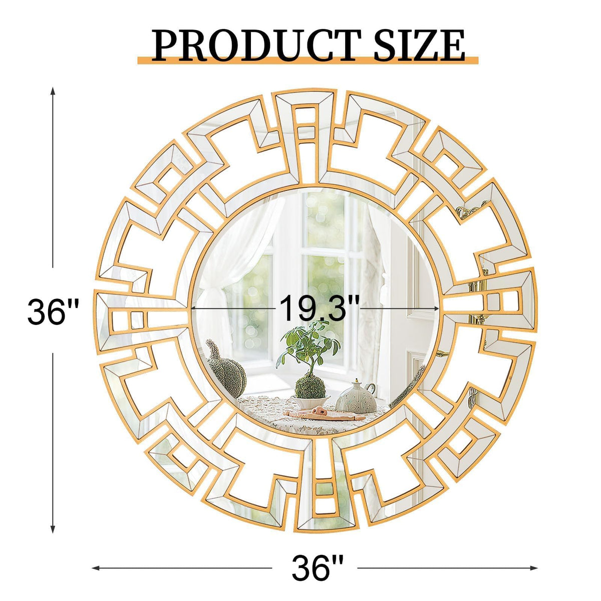Chende Gold Mirror with Wooden Frame, 36'' Round Mirror for Wall Decorative, Large Wall Mirror for Living Room, Entryway, Fireplace