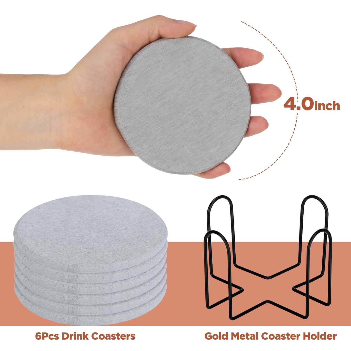 Yaomiao Diatomaceous Earth Coasters Set of 6 Absorbent Coasters with Holder 4 Inch Grey Coaster for Drinks Thick Diatomite Coaster for Home Decorations Coffee Bar Accessories Table Countertop