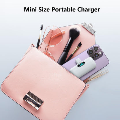 Mini Portable Charger USB C Power Bank,Upgraded 5000mAh PD Fast Charging Battery Pack Built-in USB-C Connector,LCD Display,Compatible with iPhone16,16 Plus,16Pro/Max/15,iPad Pro/Air,Android Phone etc