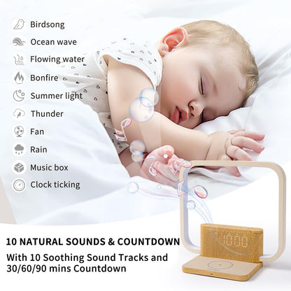 Sunrise Alarm Clock with Wireless Charging Desk Touch Lamp 3 Level Dimmable Wake-up Light Bedside Lamps for Bedroom Living Room,Sunrise Lamp with 10 Natural White Noise Sound 30/60/90 Mins countdown
