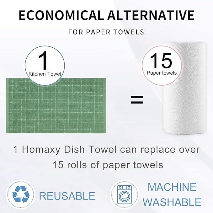 Homaxy 100% Cotton Terry Kitchen Towels, Checkered Designed, Soft and Super